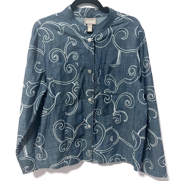 Chico's jacket Blue cotton swirls Patterned 2 - 12/14 - Picture 1 of 10